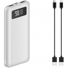 Portable Slim Power Bank Works for Your Samsung Galaxy Halo with 10,000mAH Digital Display Screen, Status Update, and 3 Cables Included! (White)